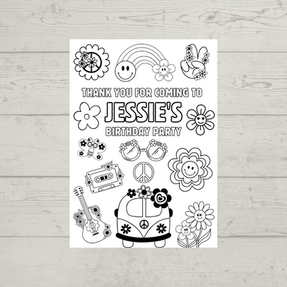 A6 Colouring Sheets | Personalised Flower Power Colouring Sheets | Party Bag Favours