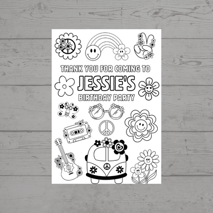 A6 Colouring Sheets | Personalised Flower Power Colouring Sheets | Party Bag Favours