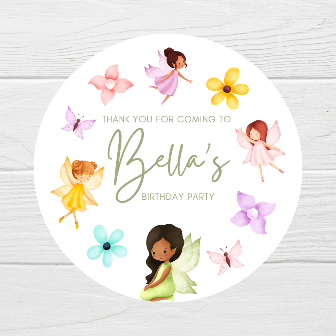 Fairy Party Stickers | Circle Stickers | Sticker Sheet | Party Stickers | Fairy Party Theme - Dinky Designs