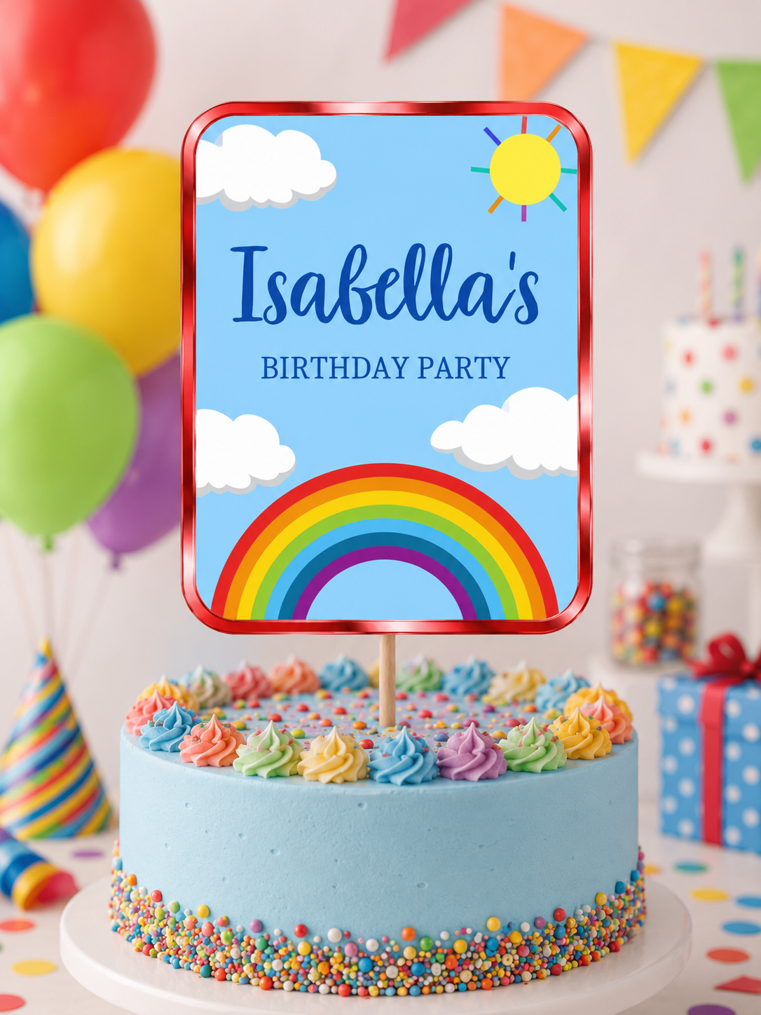 Cake Topper | Personalised Rainbow Cake Topper | Rainbow Party Supplies - Dinky Designs