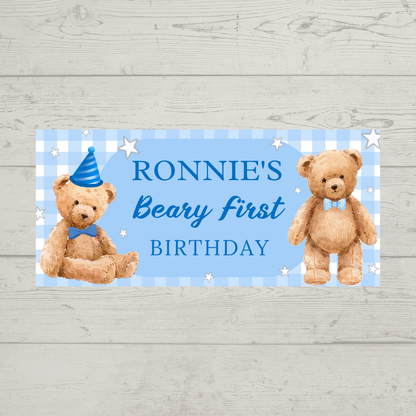 Blue Teddy Bear Picnic Banner | Personalised Party Banner | Blue Teddy Bear Picnic Party Theme