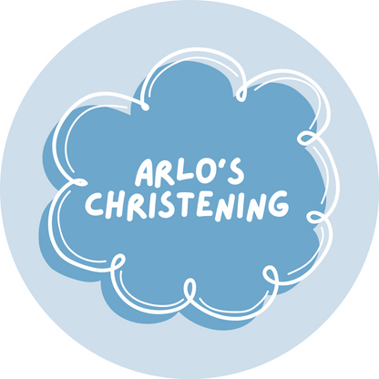 Blue Personalised Cloud Birthday, Christening Stickers | Various Sizes | Event Birthday Party Stickers
