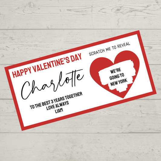 Red Surprise Valentine Ticket Print | Personalised Valentine Ticket | Valentine Scratch Reveal | Gift Idea, Design 3