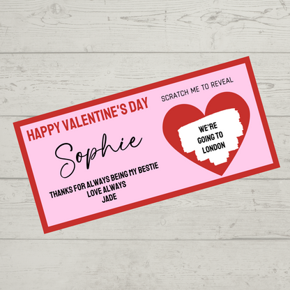 Red & Pink Surprise Valentine Ticket Print | Personalised Valentine Ticket | Valentine Scratch Reveal | Bestie, Best Friend Valentine | Gift Idea, Design 2