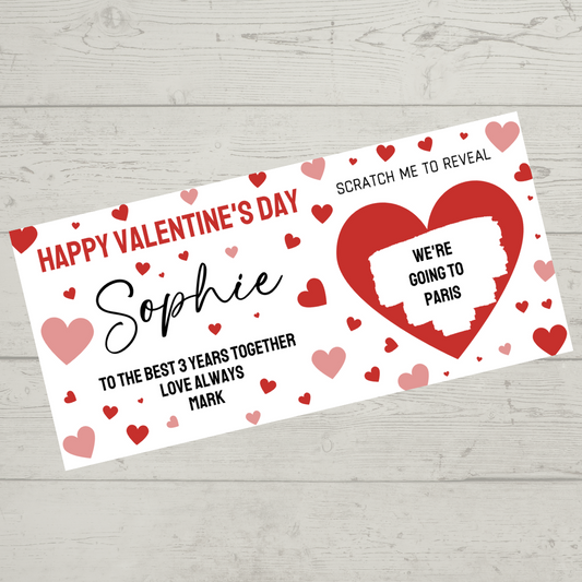 Red Surprise Valentine Ticket Print | Personalised Valentine Ticket | Valentine Scratch Reveal | Gift Idea, Design 1