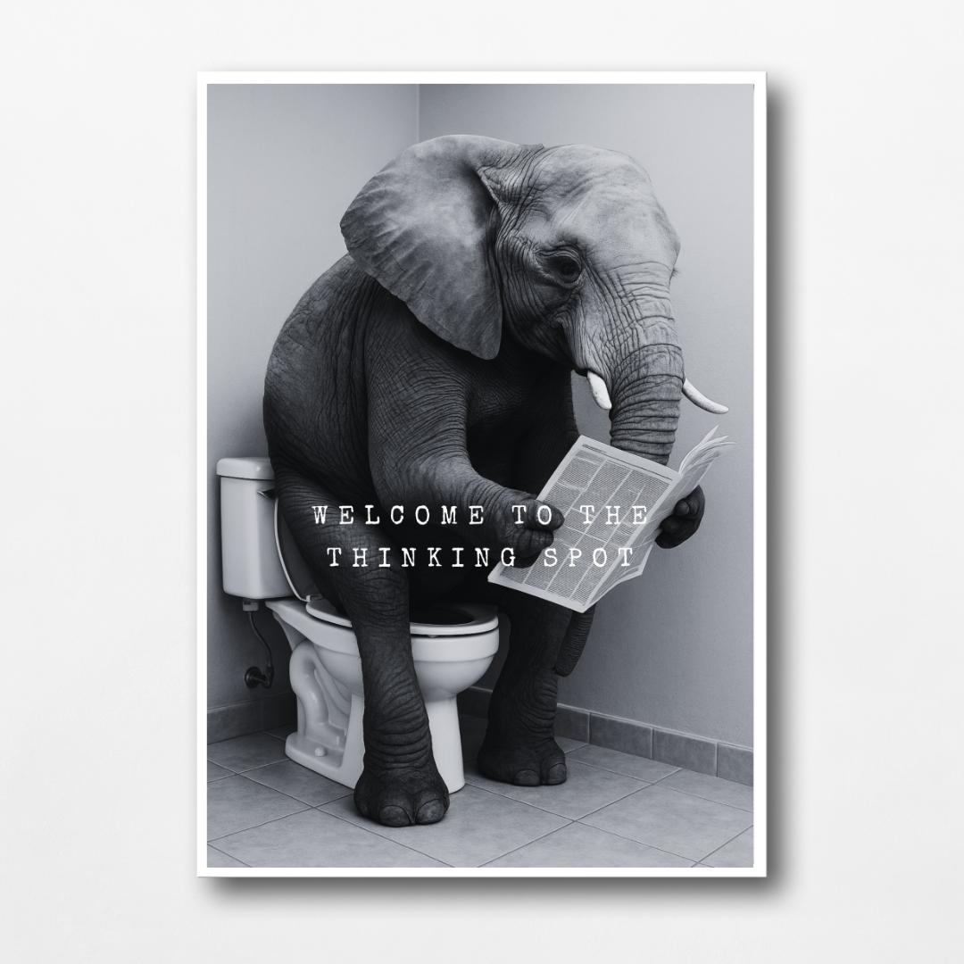 Bathroom Print | Welcome To The Thinking Spot | Elephant Print | Bathroom Decor - Dinky Designs