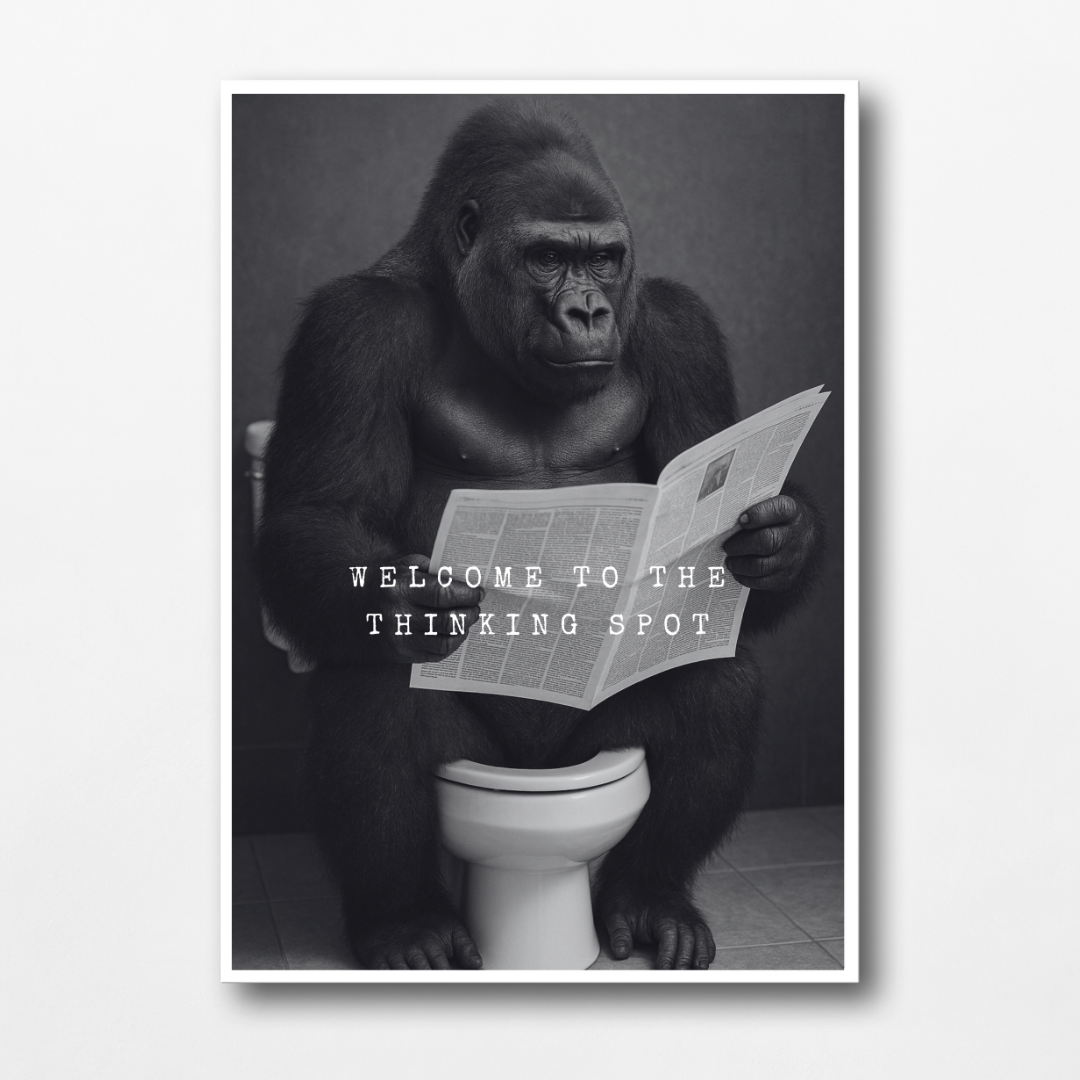 Bathroom Print | Welcome To The Thinking Spot | Gorilla Print | Bathroom Decor - Dinky Designs