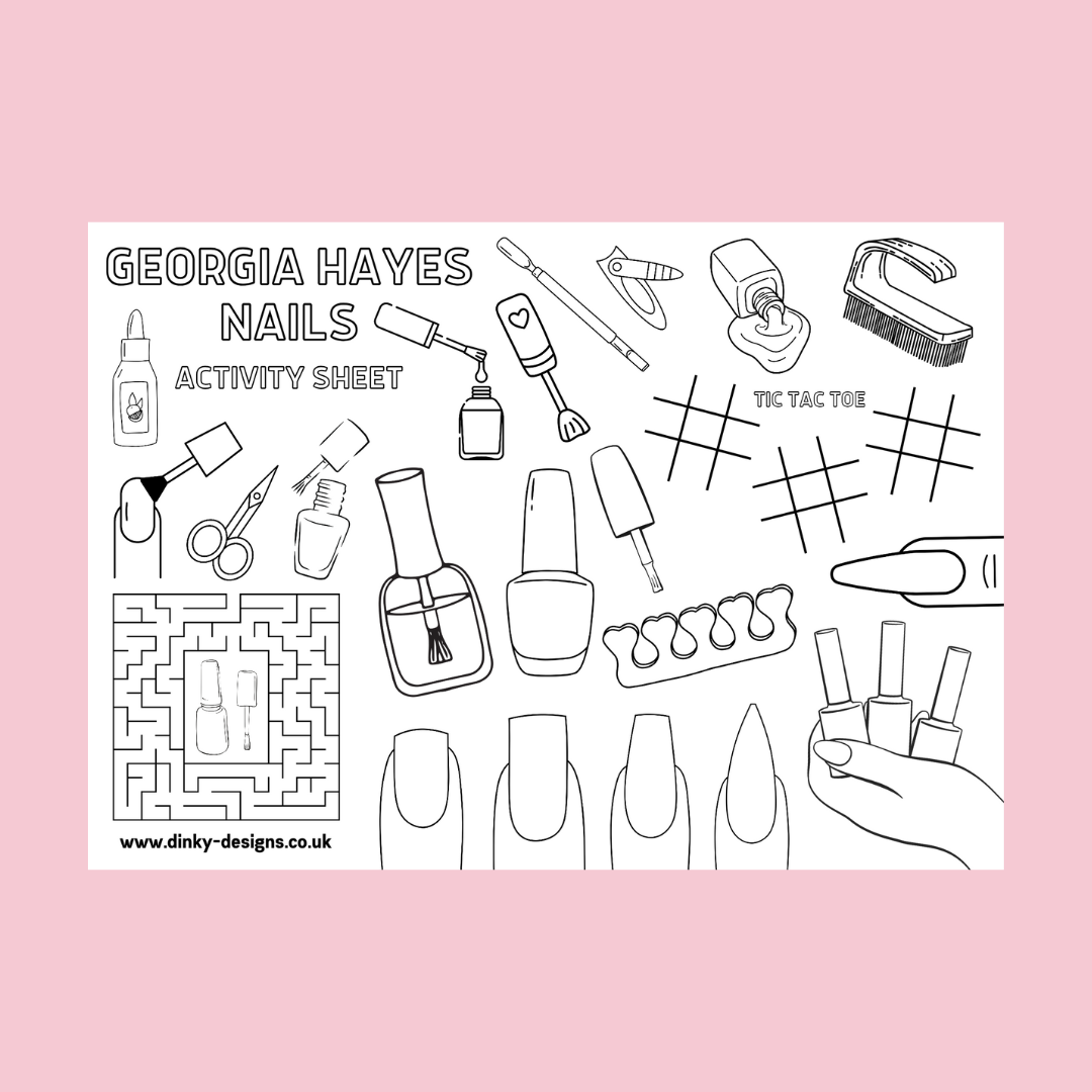 A4 Colouring Activity Sheets | Personalised Nails Design Activity Sheets | Nail Tech Placemats - Dinky Designs