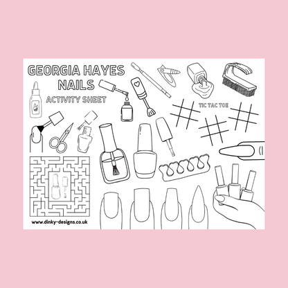 A4 Colouring Activity Sheets | Personalised Nails Design Activity Sheets | Nail Tech Placemats - Dinky Designs