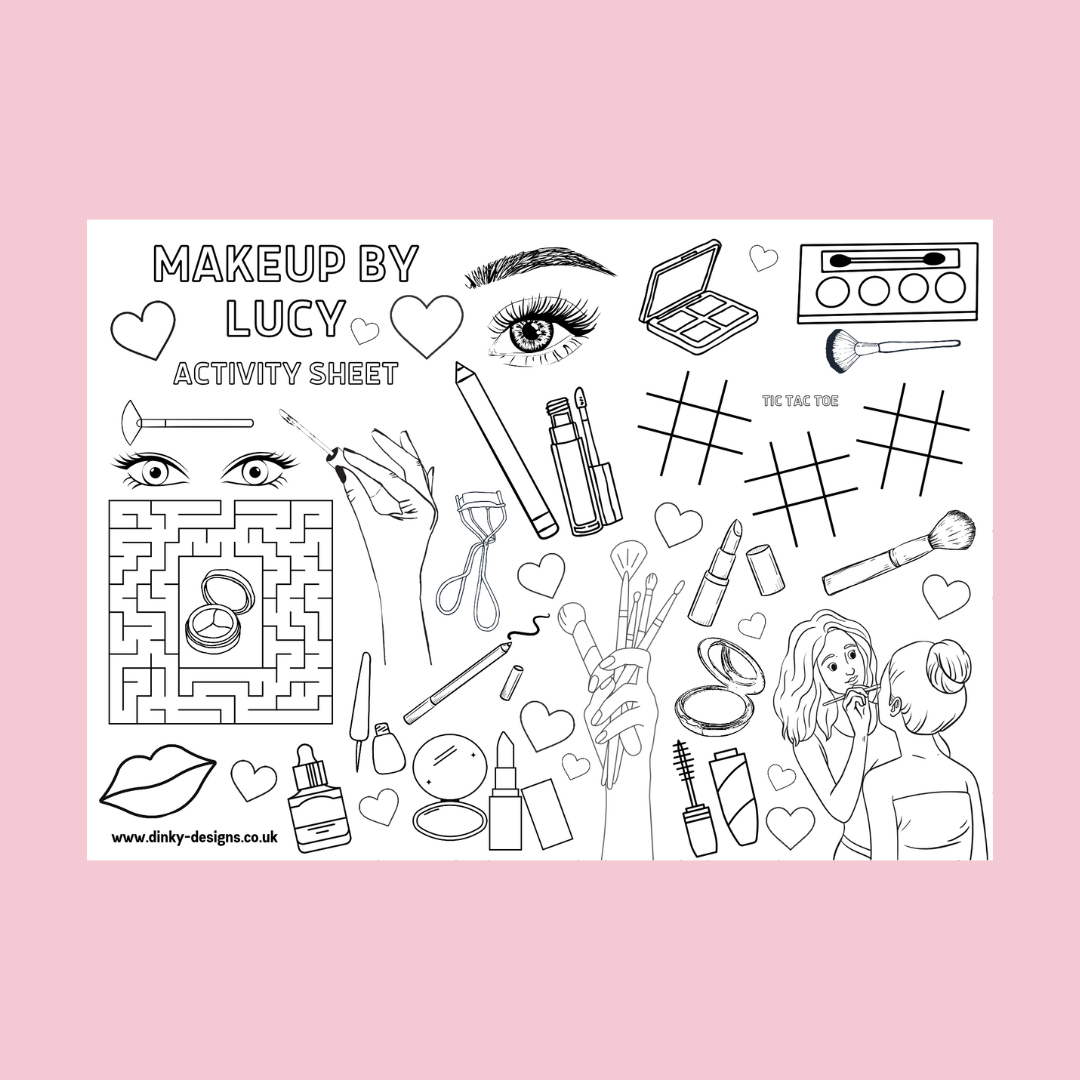 A4 Colouring Activity Sheets | Personalised Makeup Design Activity Sheets | Makeup Artist Placemats - Dinky Designs
