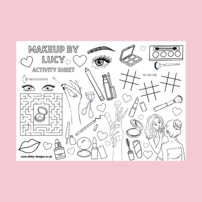 A4 Colouring Activity Sheets | Personalised Makeup Design Activity Sheets | Makeup Artist Placemats - Dinky Designs