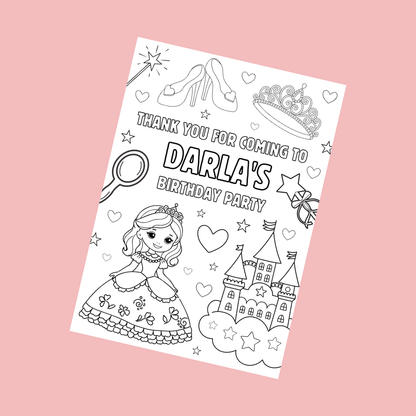 A6 Colouring Sheets | Personalised Princess Colouring Sheets | Party Bag Favours - Dinky Designs