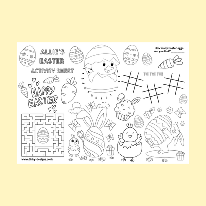 A4 Colouring Activity Sheets | Personalised Easter Activity Sheets | Easter Placemats - Dinky Designs
