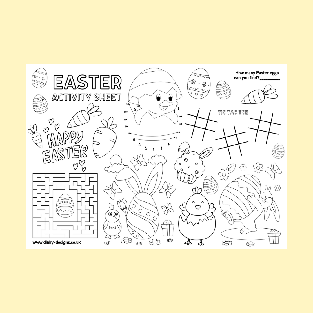 A4 Colouring Activity Sheets | Personalised Easter Activity Sheets | Easter Placemats - Dinky Designs