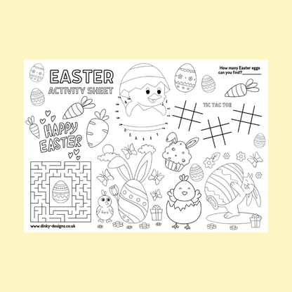 A4 Colouring Activity Sheets | Personalised Easter Activity Sheets | Easter Placemats - Dinky Designs