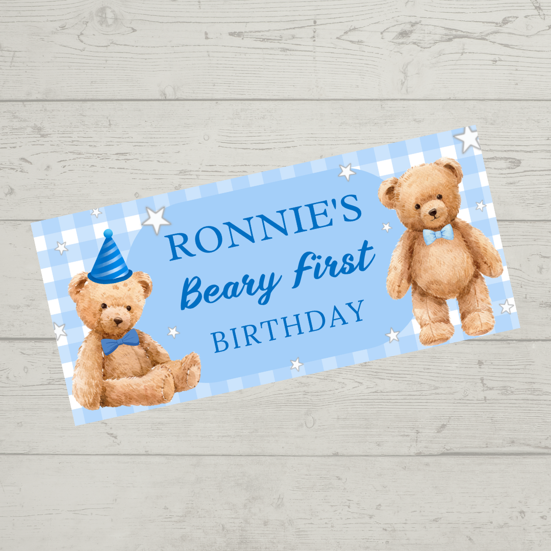 Blue Teddy Bear Picnic Banner | Personalised Party Banner | Blue Teddy Bear Picnic Party Theme