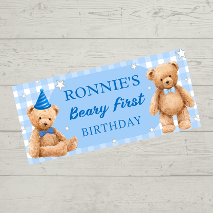 Blue Teddy Bear Picnic Banner | Personalised Party Banner | Blue Teddy Bear Picnic Party Theme