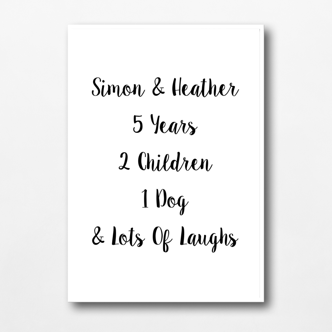 Family Print | Personalised Couple Print | Life Print | Family Gift - Dinky Designs