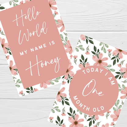 Milestone Cards | A6 Baby Milestone Cards | Pink Floral Theme | New Baby Gift Idea