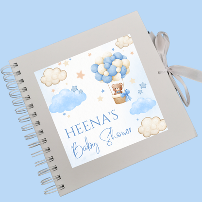 STICKER ONLY - Personalised Blue Teddy Bear Hot Air Balloon Scrapbook Sticker | Baby Shower, Birthday Scrapbook Label | Personalised Memories Gift