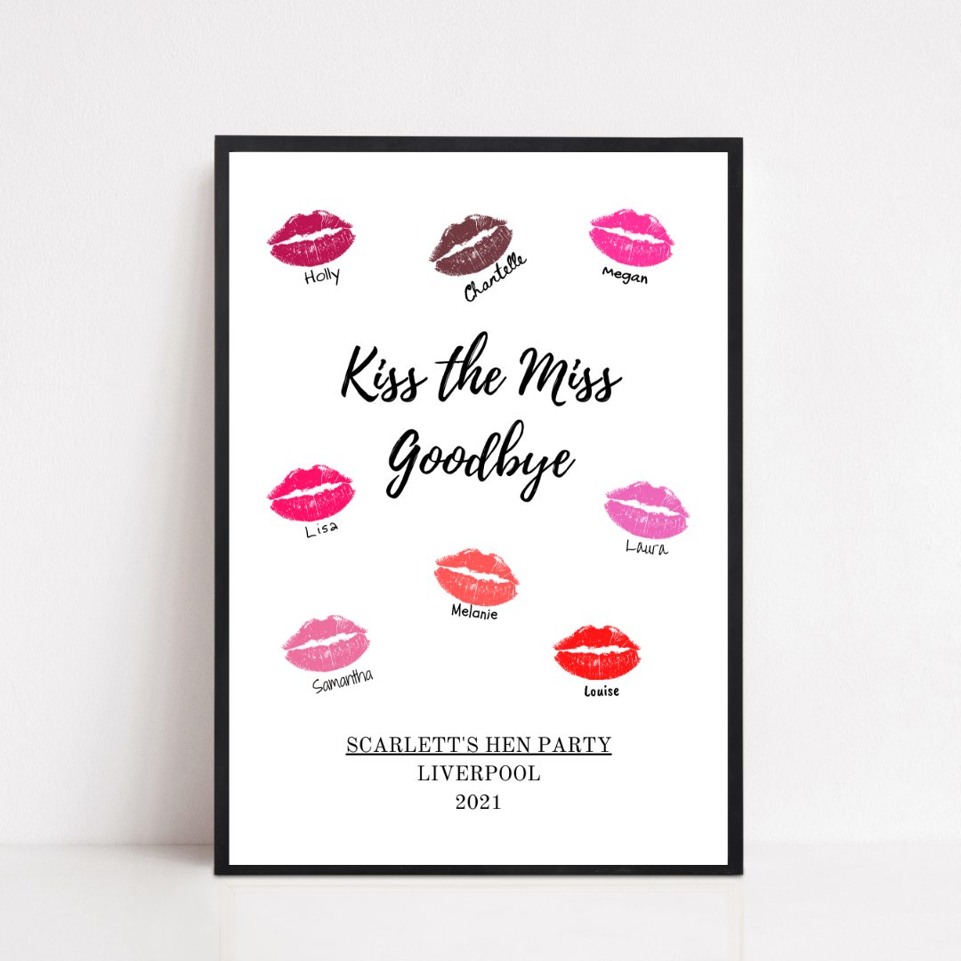 Wedding Print | Kiss The Miss Goodbye | Hen Party Print | Hen Party Gift