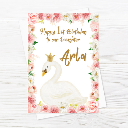Floral Swan Birthday Card | Swan Greetings Card | Swan Party Theme