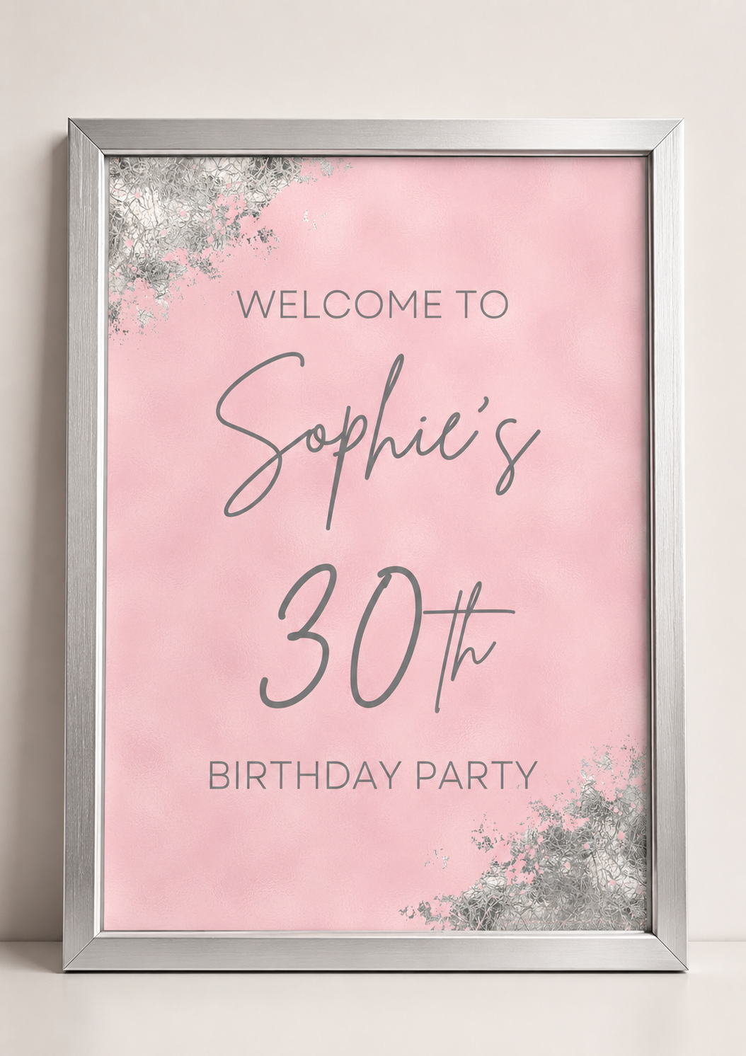 Pink Silver Welcome Print Sign | Personalised Birthday Print | Pink & Silver Birthday Party Table  Print | A4, A3