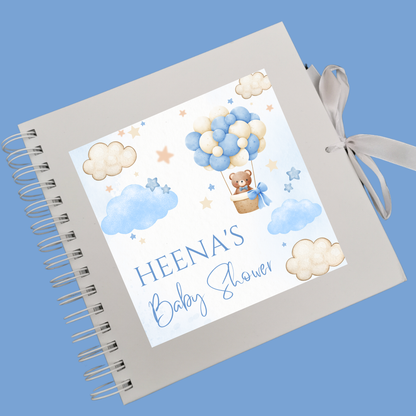 STICKER ONLY - Personalised Blue Teddy Bear Hot Air Balloon Scrapbook Sticker | Baby Shower, Birthday Scrapbook Label | Personalised Memories Gift