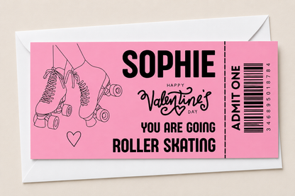 Surprise Ticket Print | Personalised Pink Roller Skating Ticket Pass Voucher Membership | Gift Idea - Dinky Designs