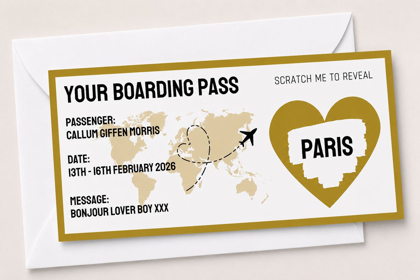Surprise Ticket Print | Personalised Boarding Pass Ticket | Holiday Destination Scratch Reveal | Gift Idea - Dinky Designs