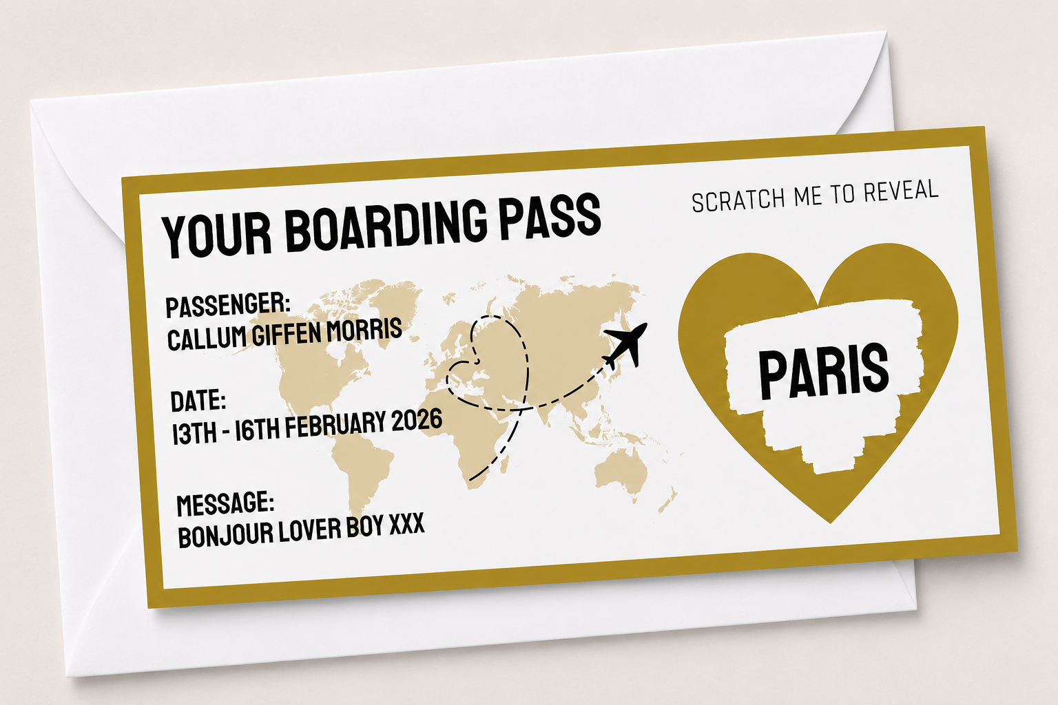 Surprise Ticket Print | Personalised Boarding Pass Ticket | Holiday Destination Scratch Reveal | Gift Idea - Dinky Designs