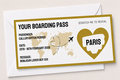 Surprise Ticket Print | Personalised Boarding Pass Ticket | Holiday Destination Scratch Reveal | Gift Idea - Dinky Designs