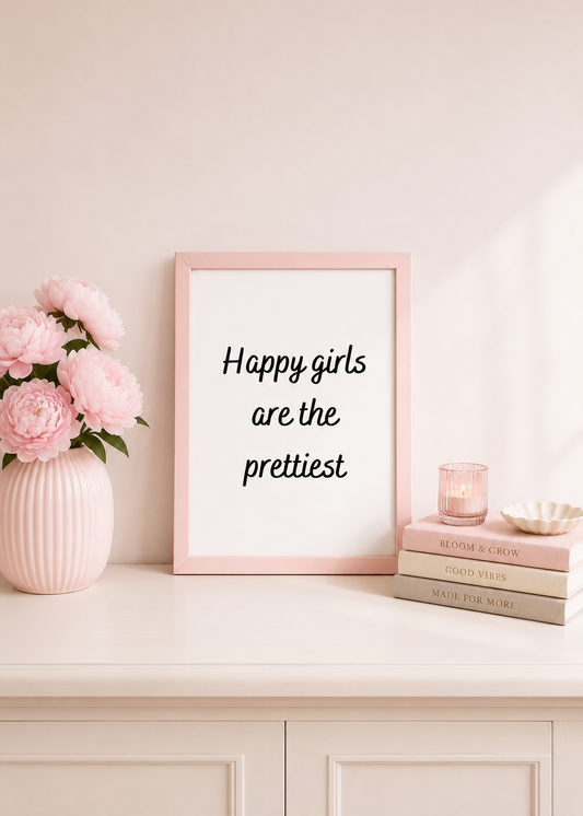 Quote Print | Happy Girls Are The Prettiest | Girly Print | Positive Print - Dinky Designs
