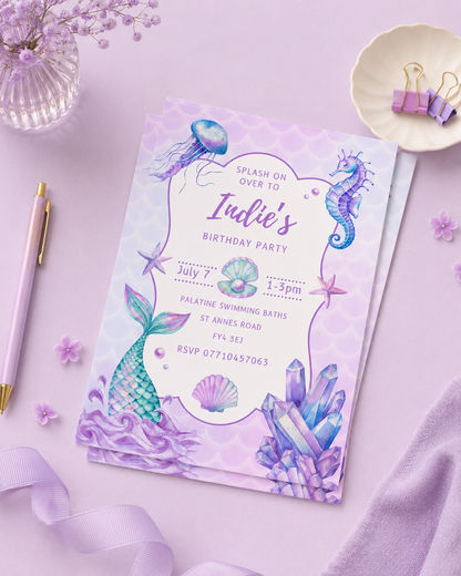 Mermaid Party Invitations | A6 Invites | Mermaid Theme Invitations | Party Invitations - Dinky Designs