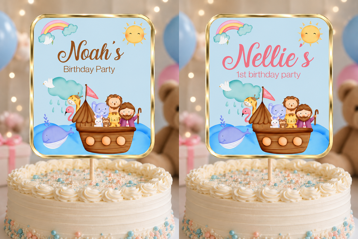 Cake Topper | Personalised Noah's Ark Cake Topper | Noah's Ark Party Supplies - Dinky Designs