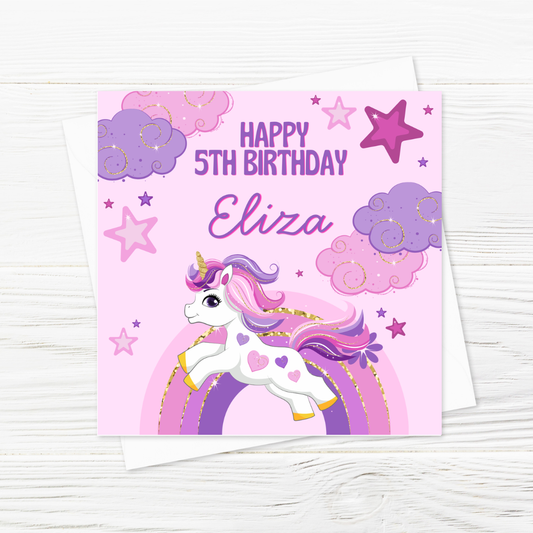 Birthday Card | Pink Unicorn Birthday Card | Personalised Card - Dinky Designs