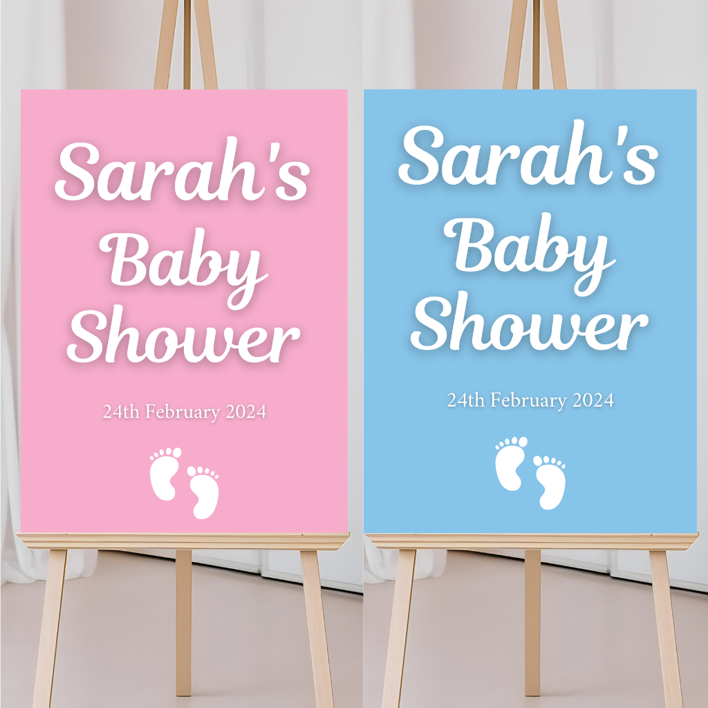 Pink or Blue Footprint Baby Shower Welcome Board Sign | Personalised Baby Shower Board | Christening Party Sign | A4, A3, A2