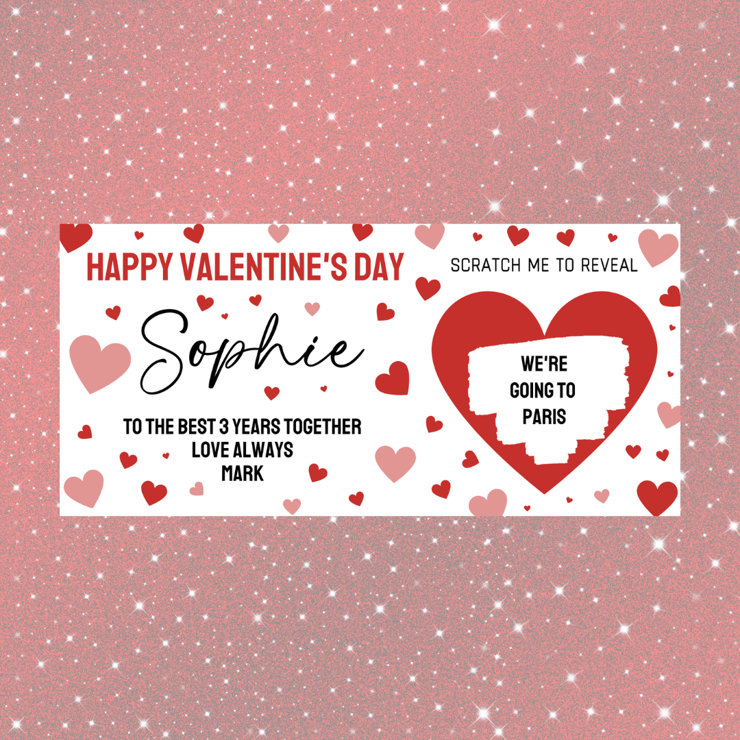 Red Surprise Valentine Ticket Print | Personalised Valentine Ticket | Valentine Scratch Reveal | Gift Idea, Design 1