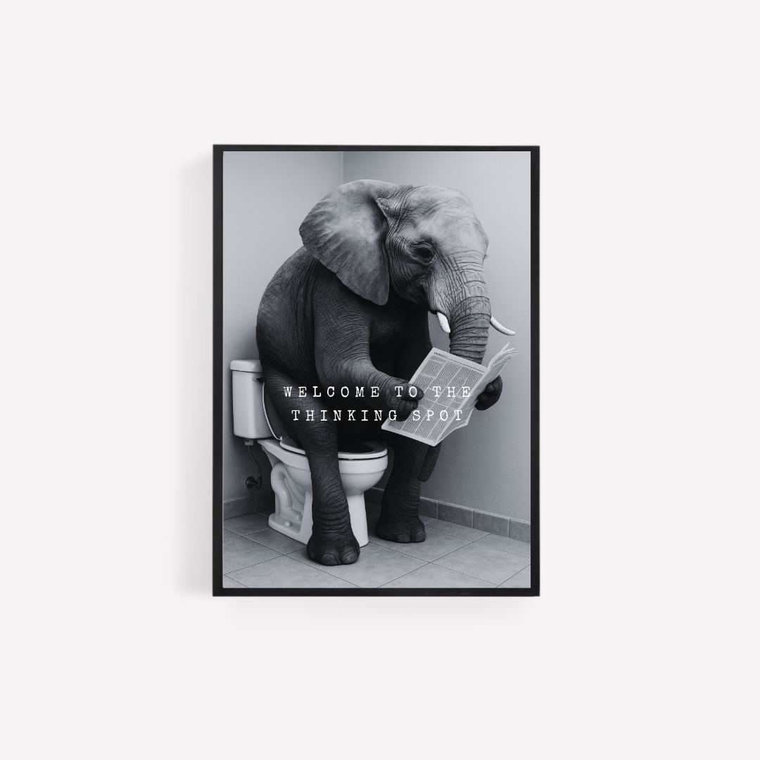 Bathroom Print | Welcome To The Thinking Spot | Elephant Print | Bathroom Decor - Dinky Designs