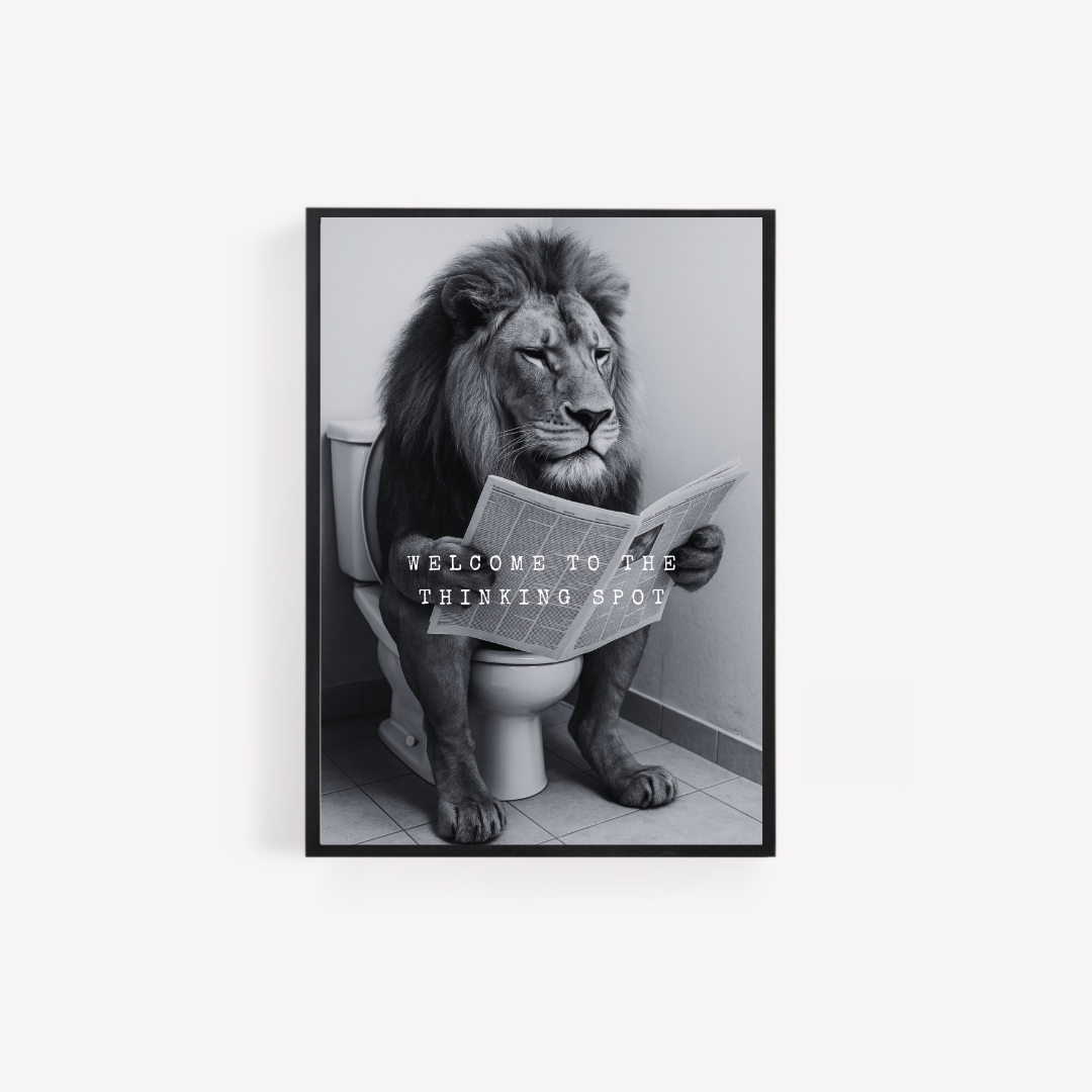 Bathroom Print | Welcome To The Thinking Spot | Lion Print | Bathroom Decor