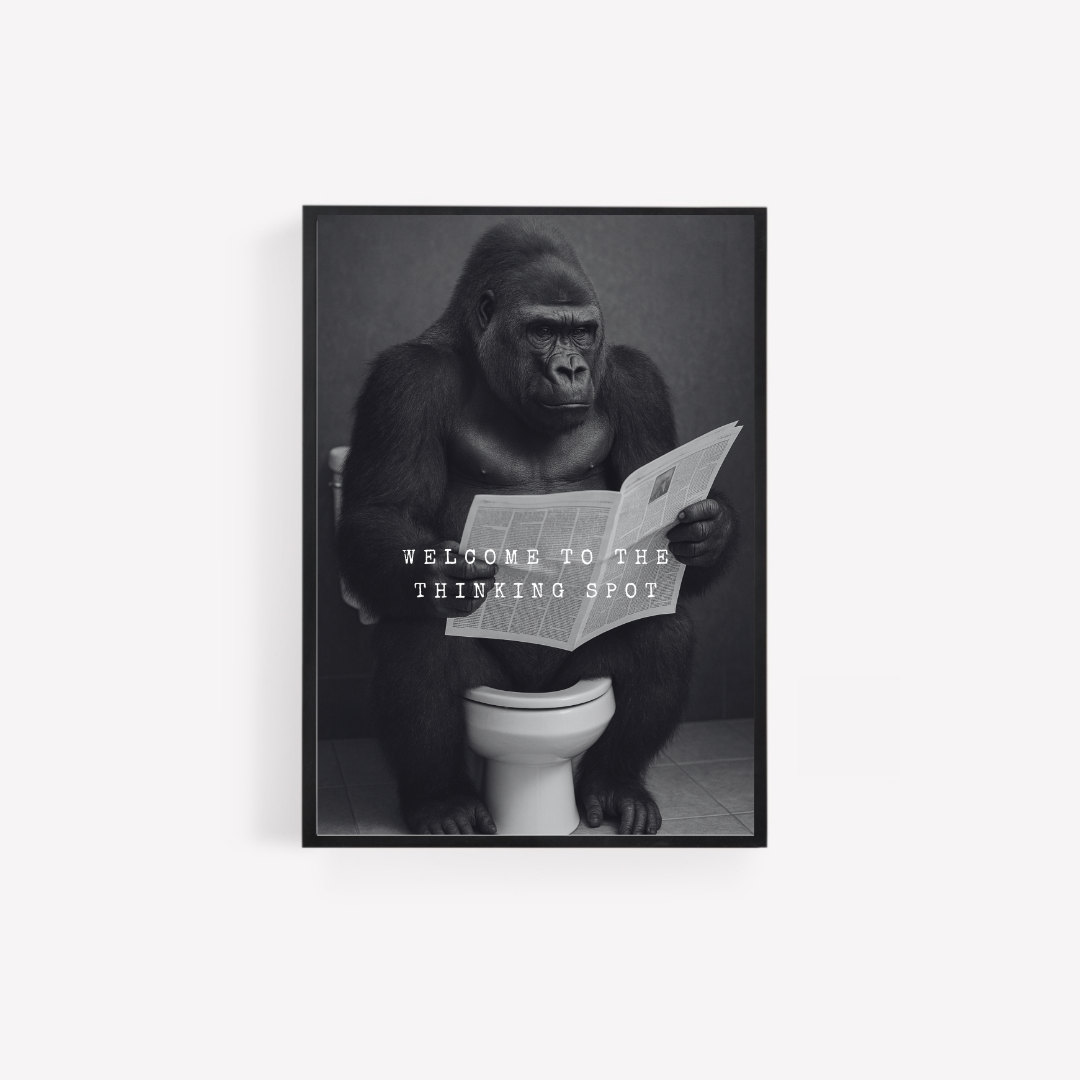 Bathroom Print | Welcome To The Thinking Spot | Gorilla Print | Bathroom Decor - Dinky Designs