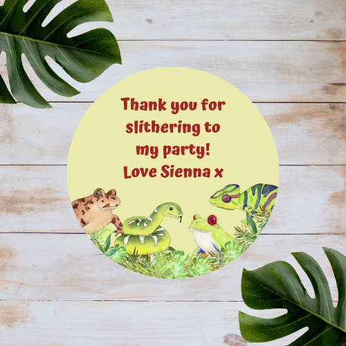 Personalised Reptile Party Stickers | Circle Stickers | Sticker Sheet | Party Stickers