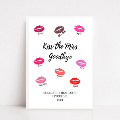 Wedding Print | Kiss The Miss Goodbye | Hen Party Print | Hen Party Gift