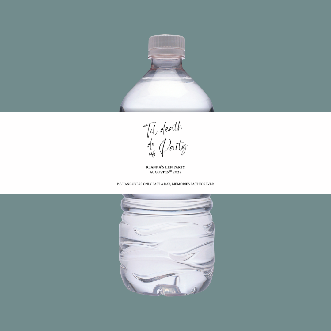 White Hen Party Water Bottle Labels | Til Death Do Us Party | Hen Do Stickers