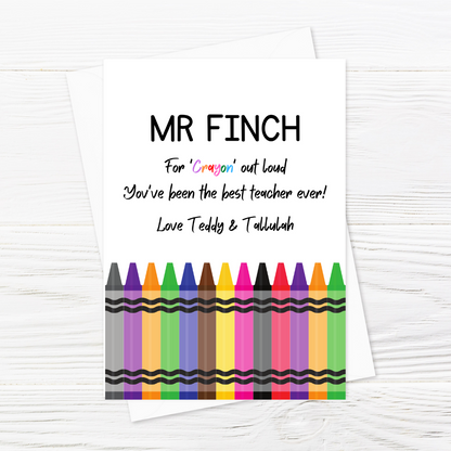 Teacher Card | Personalised Crayon Teacher - Nursery Card | School Card