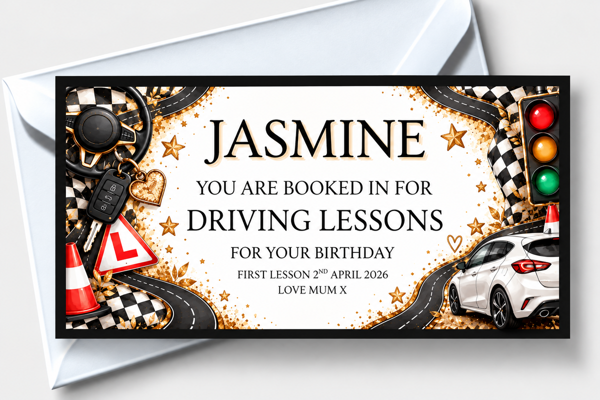 Surprise Ticket Print | Personalised Driving Lessons | Ticket Pass Voucher Membership | Gift Idea - Dinky Designs
