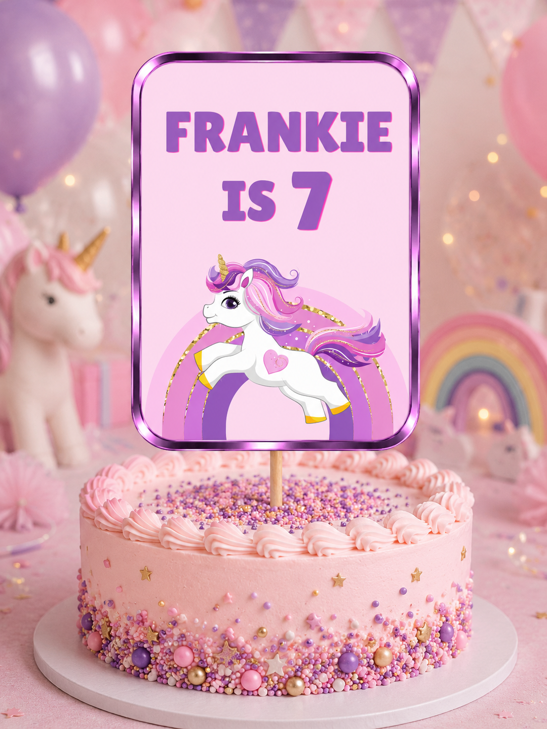 Cake Topper | Personalised Unicorn Rainbow Cake Topper | Unicorn Rainbow Party Supplies - Dinky Designs