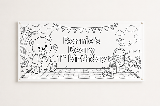 Teddy Bear Picnic Banner | Personalised Party Colouring Banner | Teddy Bear Picnic Party Theme