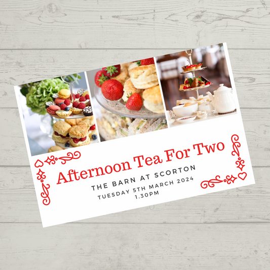 A6 Print | Red Afternoon Tea Gift Voucher | Gift Ticket Idea