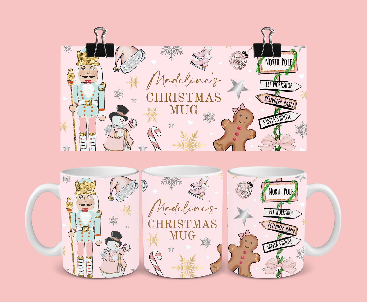 Christmas Mug | Personalised Pink Nutcracker Gingerbread Mug | Gift Idea
